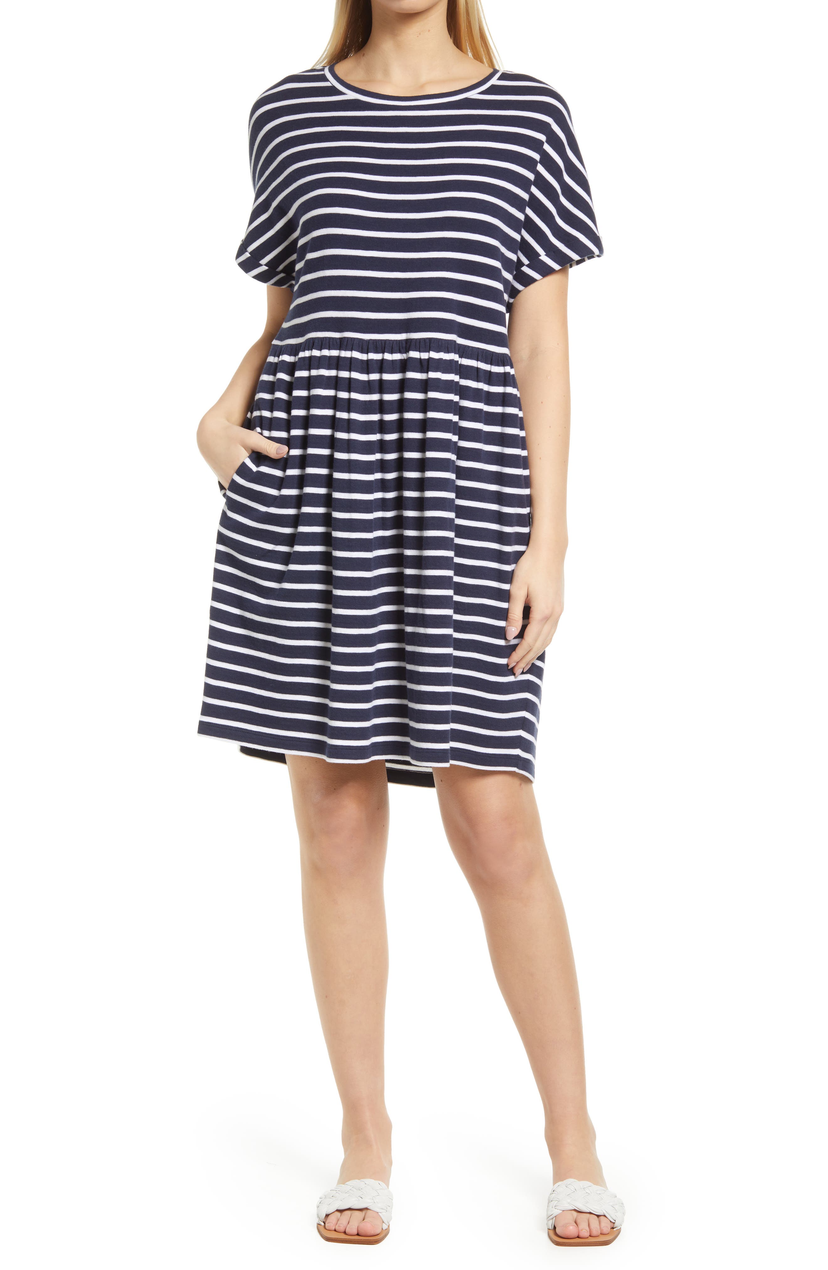 womens navy and white striped dress