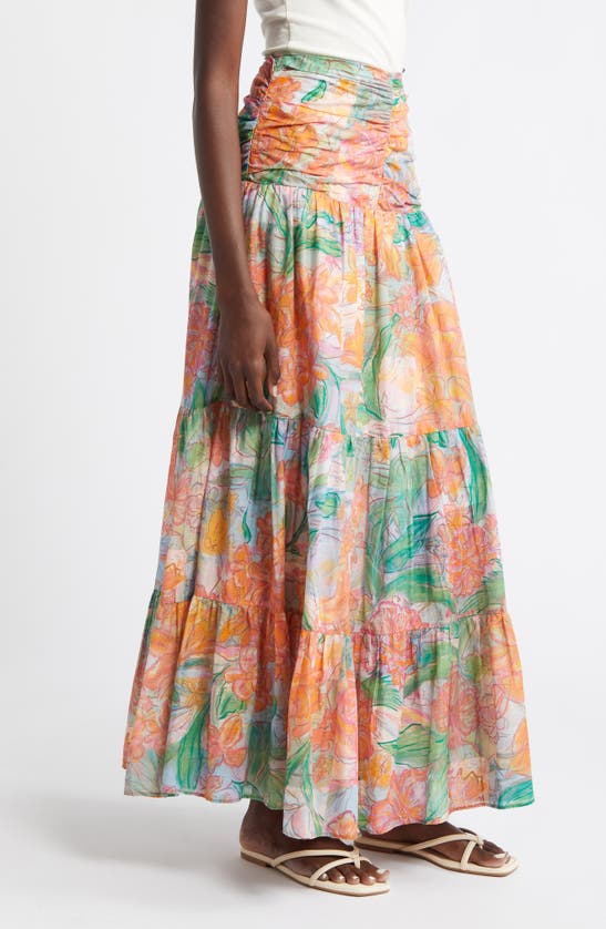 Shop Rails Agatha Floral Tiered Cotton Maxi Skirt In Tropics