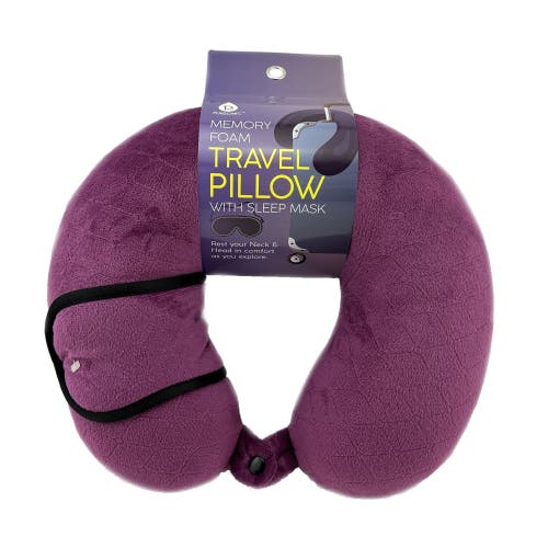 Pursonic Memory Foam Travel Pillow With Sleep Mask In Purple
