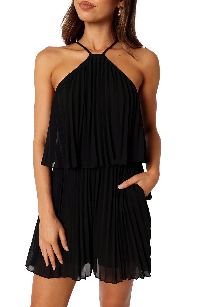 Petal & Pup Magnolia Pleated Romper, Alternate, color, Black