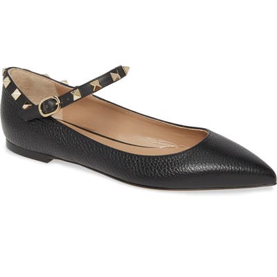 Valentino Garavani Rockstud Mary Jane Pointed Toe Flat - Black