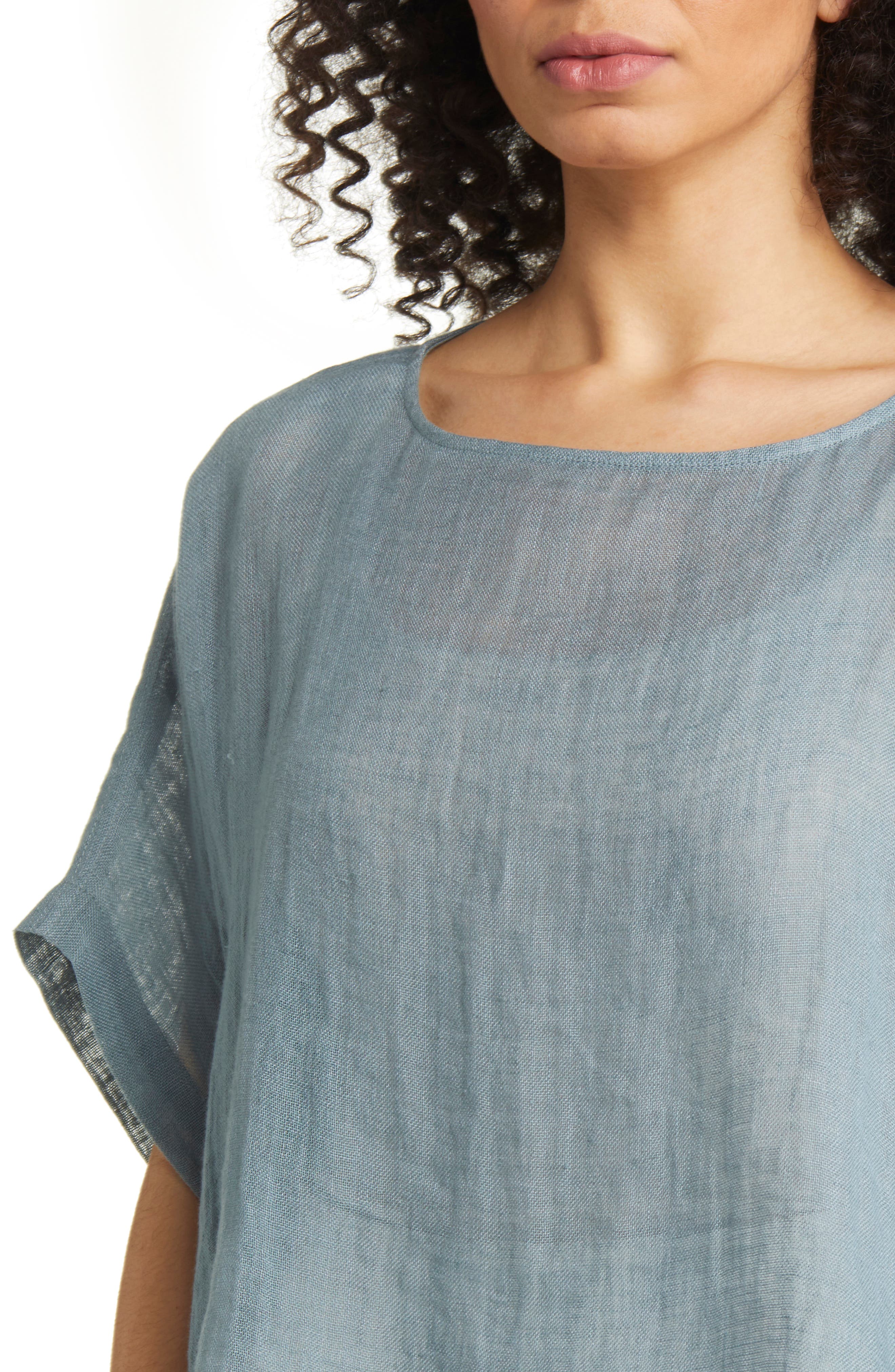 Eileen Fisher Bateau Neck Linen Crop Poncho in Nile