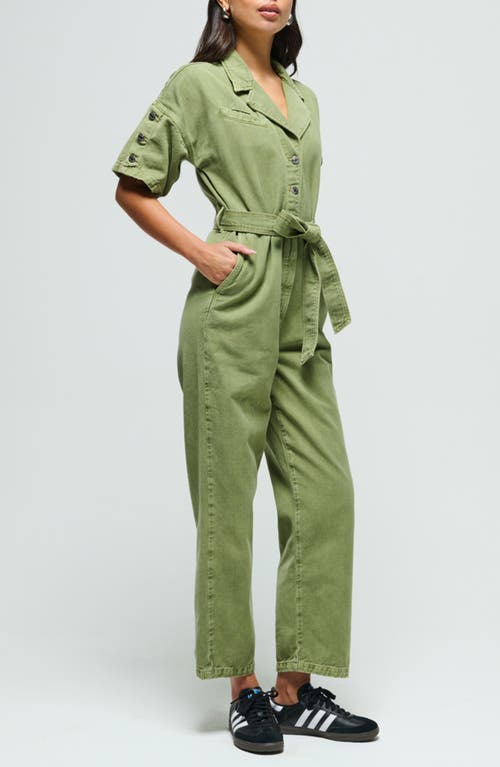 Shop Etica Ética Lena Relaxed Fit Cotton Blend Denim Jumpsuit In Avocado