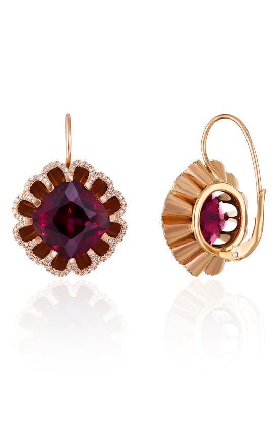 Shop Mindi Mond Floating Rhodolite Garnet & Diamond Drop Earrings In Rose/ Diamond/ Garnet