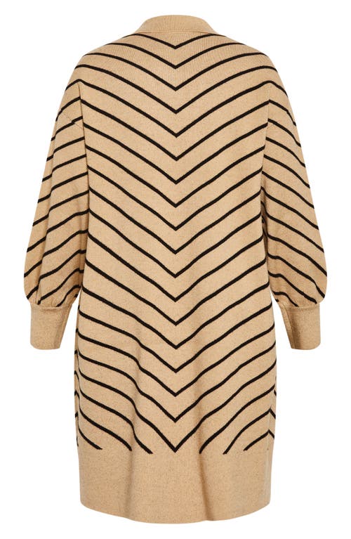 City Chic Ivy Stripe Long Cardigan In Nougat Stripe