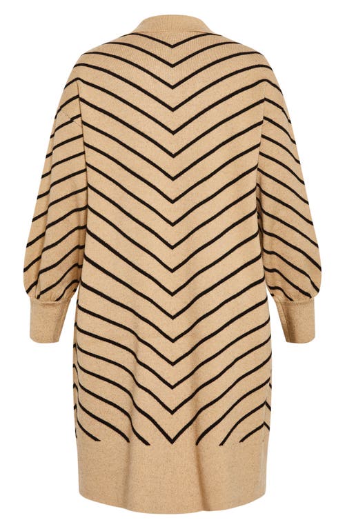 Shop City Chic Ivy Stripe Long Cardigan In Nougat Stripe