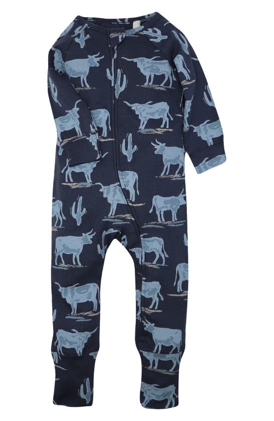 Oliver & Rain Babies' Longhorn Organic Cotton Romper In Navy