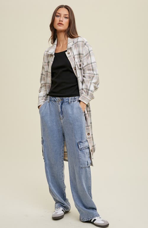 Wishlist Plaid Brushed Long Shacket In Cream