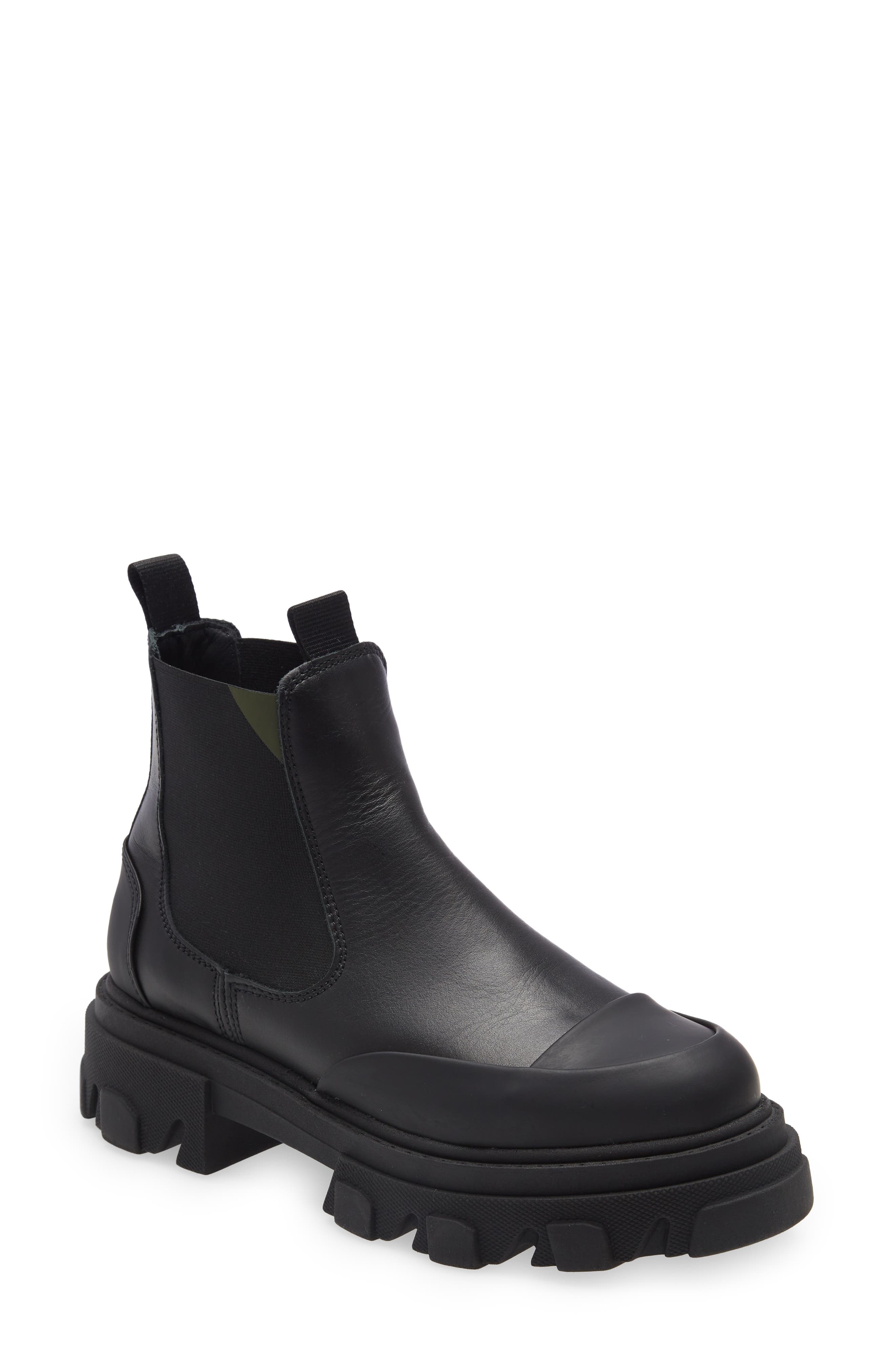 Ganni Calf Leather Low Chelsea Boot in Black at Nordstrom, Size 10Us