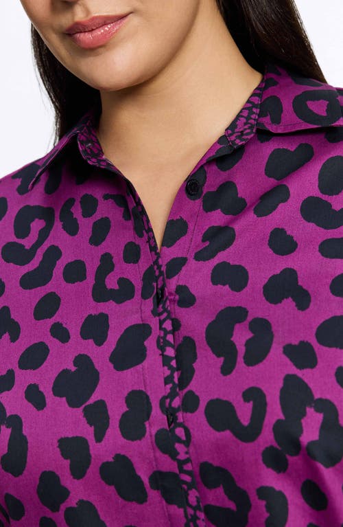 Shop Foxcroft Charlie Leopard Print Cotton Button-up Shirt In Purple