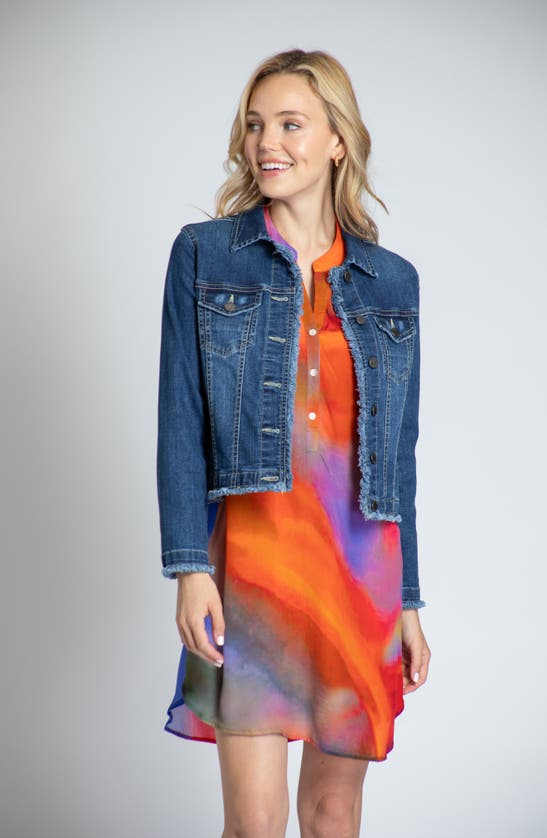 Apny Frayed Denim Jacket In Indigo