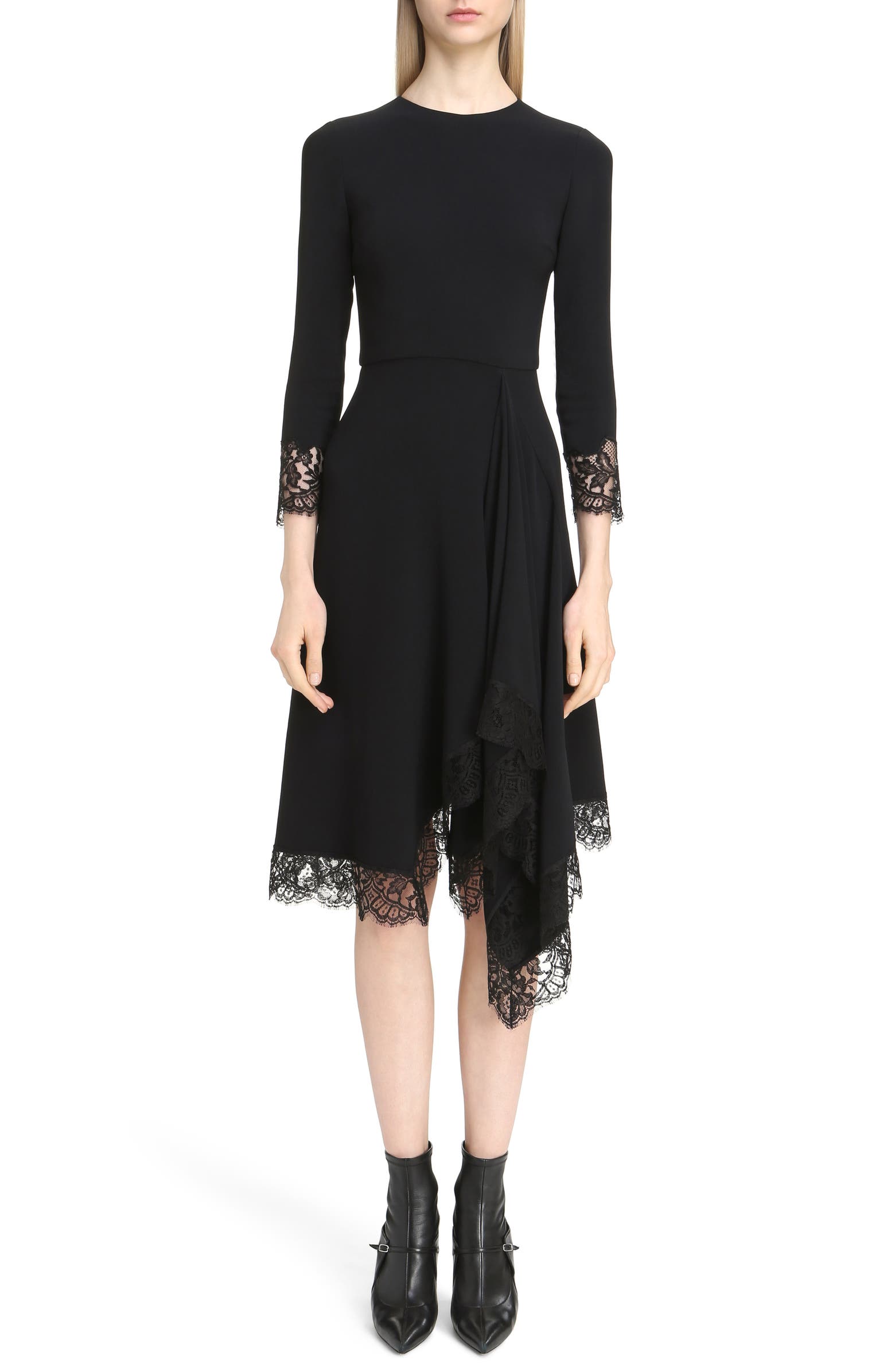 Givenchy Lace Trim Stretch Cady Asymmetrical Dress | Nordstrom