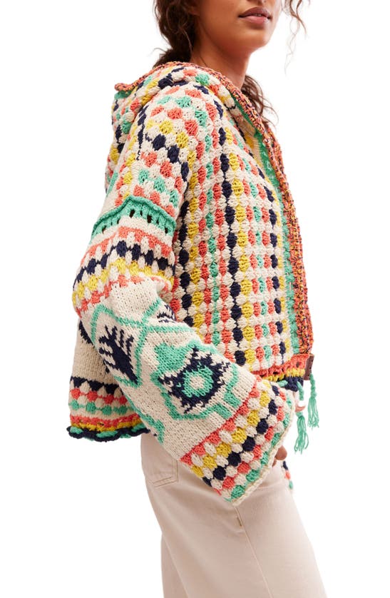 Shop Free People Baja Baby Crochet Open Front Hooded Cardigan In Baja Combo