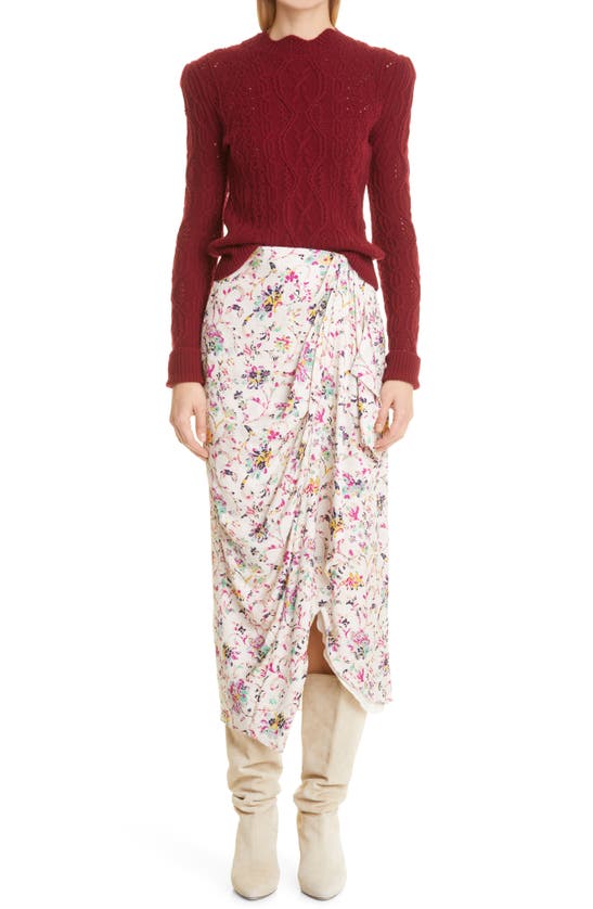 Isabel Marant Étoile Berthe Draped Floral-print Jacquard Midi Skirt In Ecru