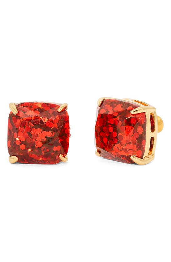 Kate Spade Glitter Crystal Square Stud Earrings In Red