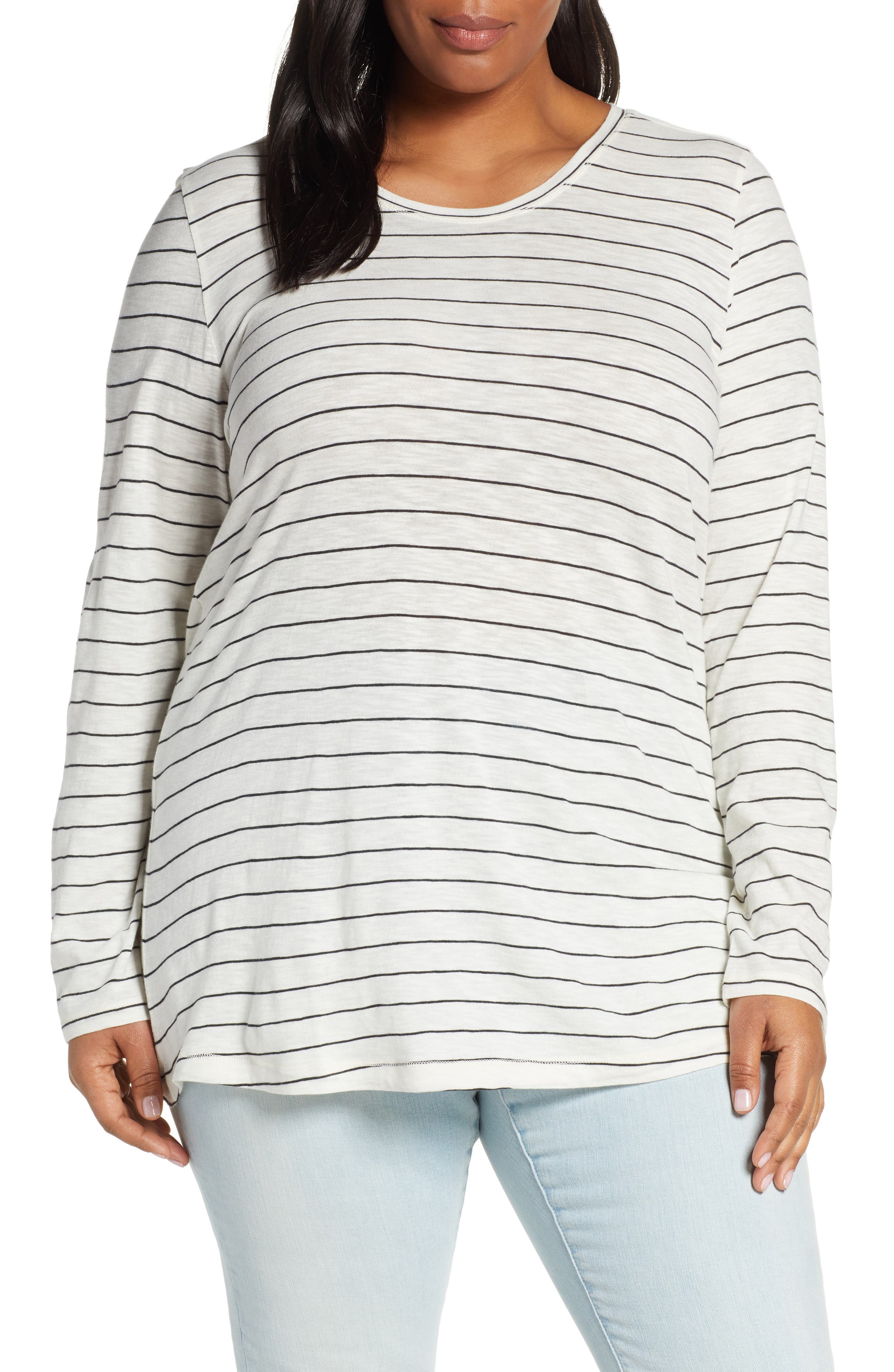 Caslon® Long Sleeve Crewneck Tee (Plus Size) Nordstrom