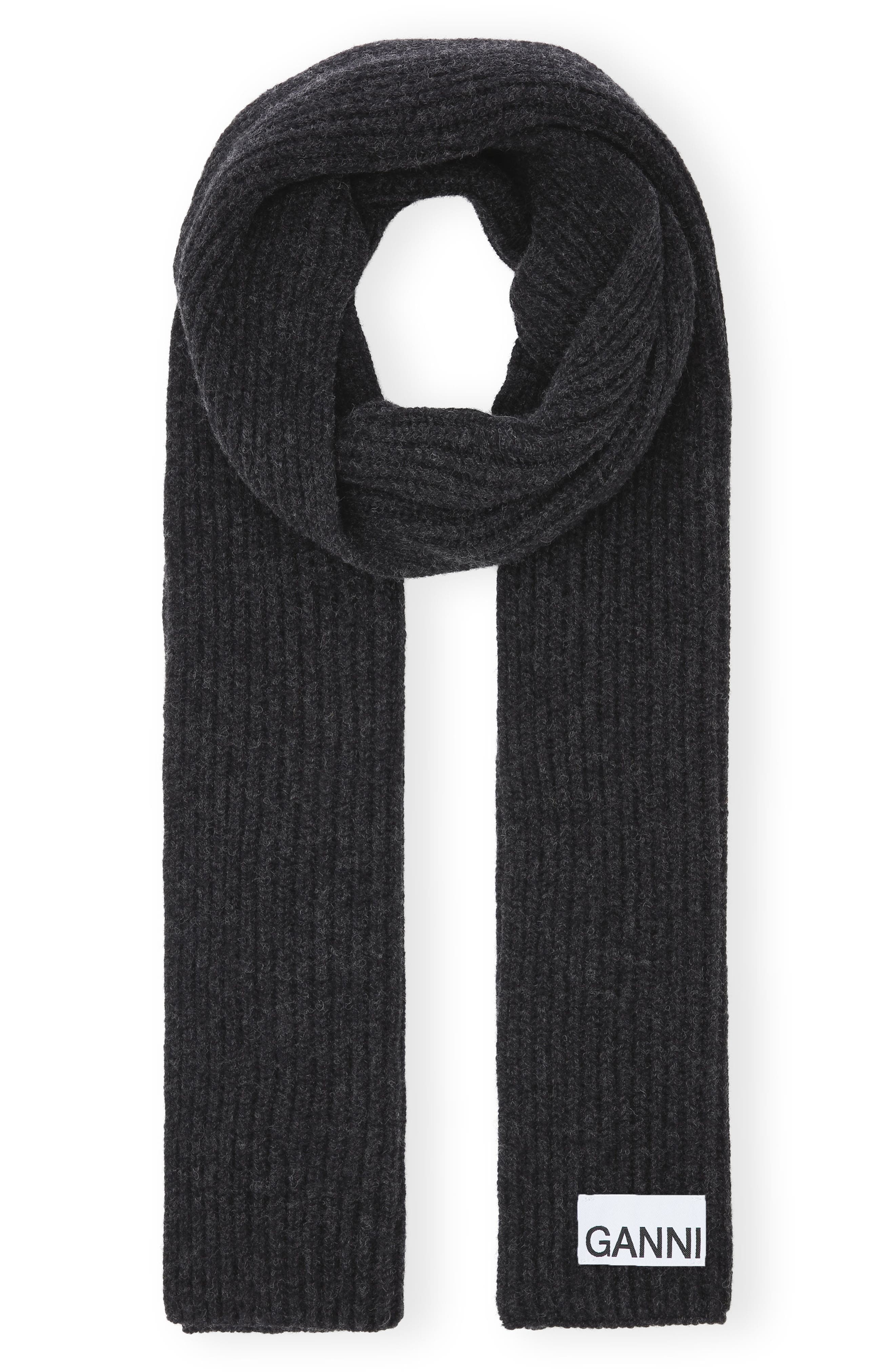 GANNI Ribbed Wool Blend Scarf
