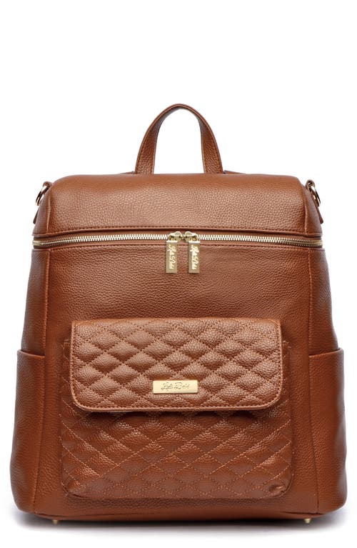 Monaco Faux Leather Diaper Backpack in Caramel Brown