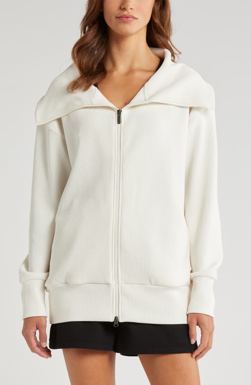 Shop Zella Ottoman Rib Zip Jacket In Ivory Egret