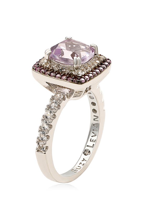 Shop Suzy Levian Cushion Cut Semiprecious Stone & White Topaz Double Halo Ring In Pink