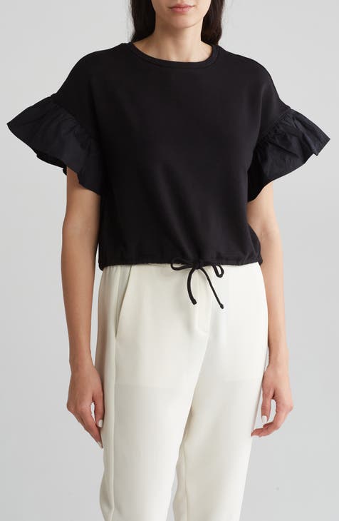 Flutter Sleeve Drawstring Hem T-Shirt