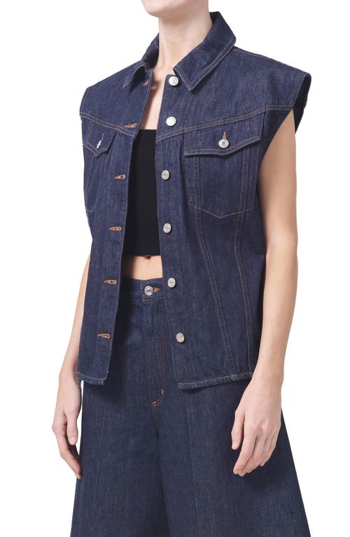 Shop Agolde Evan Oversize Sleeveless Organic Cotton Denim Button-up Shirt In Pure