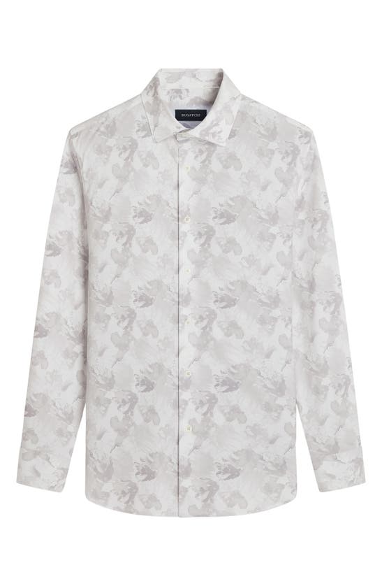 Bugatchi James Ooohcotton® Leaf Print Button-up Shirt In Platinum