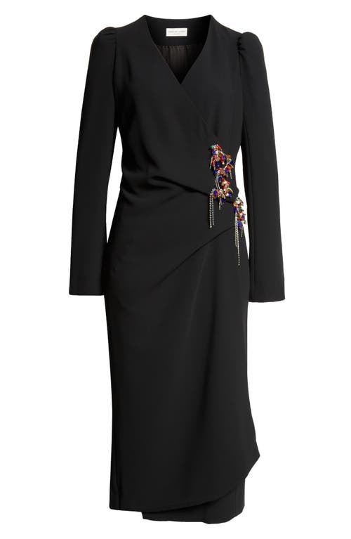 Dries Van Noten Dapan Crystal Embellished Long Sleeve Wrap Dress In Black