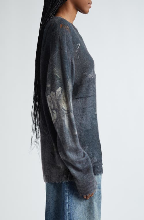 Shop R13 Floral Oversize Distressed Cashmere Sweater In Black Floral