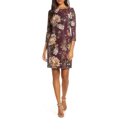 Vince Camuto Floral Sequin Shift Dress, Purple