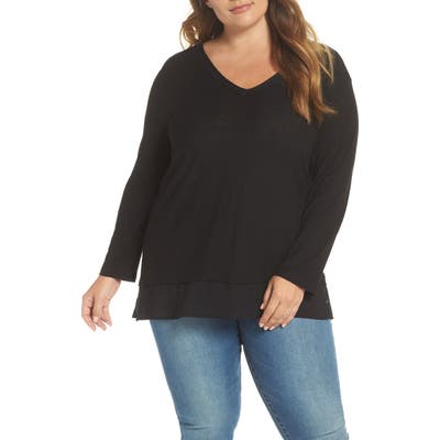 Plus Size Vince Camuto Woven Hem Layered Top, Black