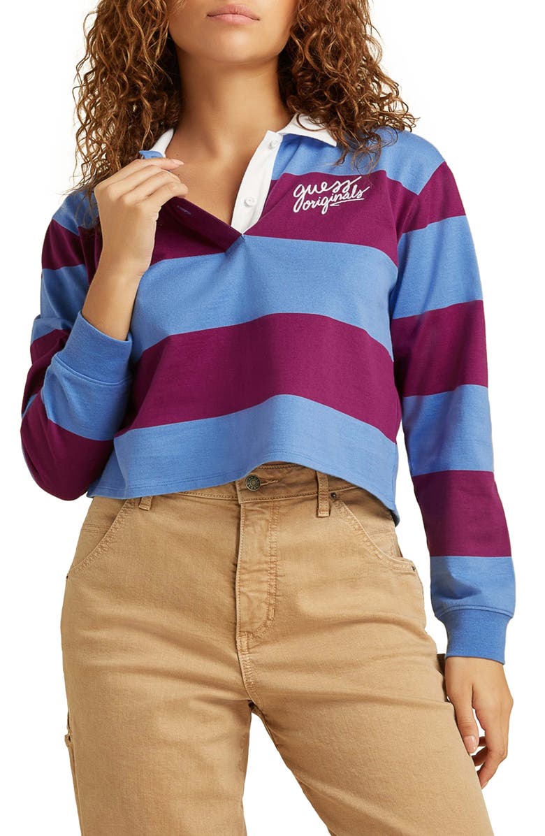 GUESS ORIGINALS Go Reilly Stripe Crop Cotton Rugby Shirt, Main, color, 