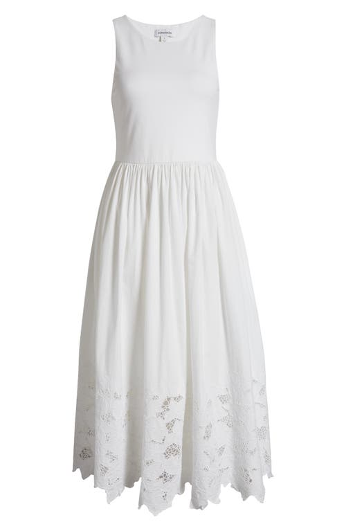 Embroidered Sleeveless Mixed Media Dress in White