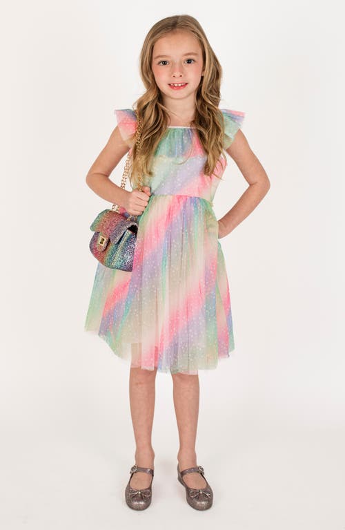 Shop Popatu Kids' Ruffle Neck Tulle Dress In Rainbow