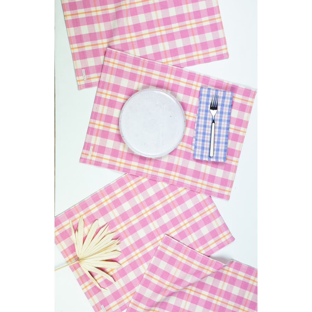 Archive New York Handwoven Colorful Plaid Cotton Placemats, Set Of 4 In Pink