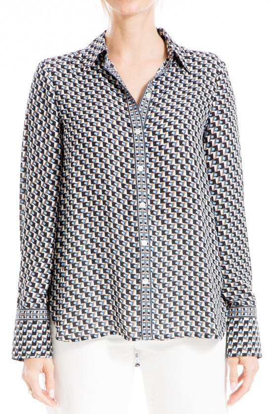 Max Studio Printed Long Sleeve Button-up Shirt In Flnt/ Vcn Mvng Go Blcks