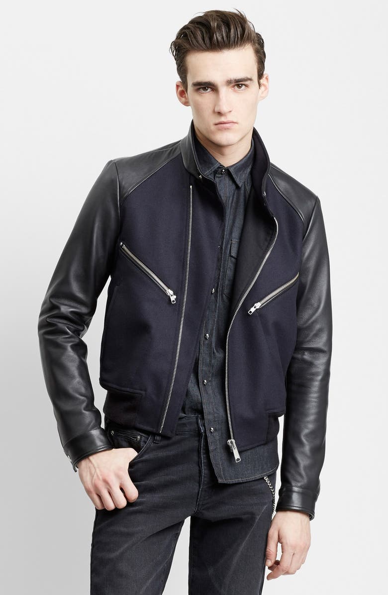 The Kooples Leather Sleeve Wool Blend Moto Jacket | Nordstrom
