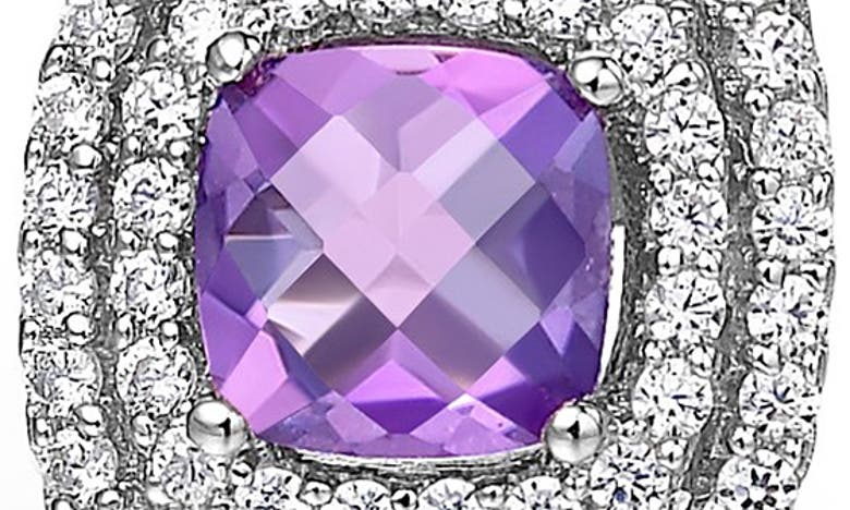Lafonn Semiprecious Stone & Simulated Diamond Double Halo Cushion Stud Earrings In White/ Amethyst