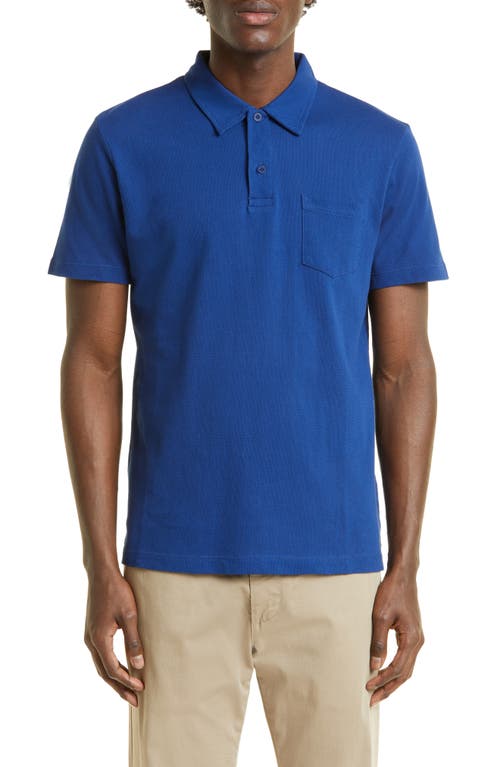 Sunspel Riviera Cotton Mesh Pocket Polo in Space Blue at Nordstrom, Size Small