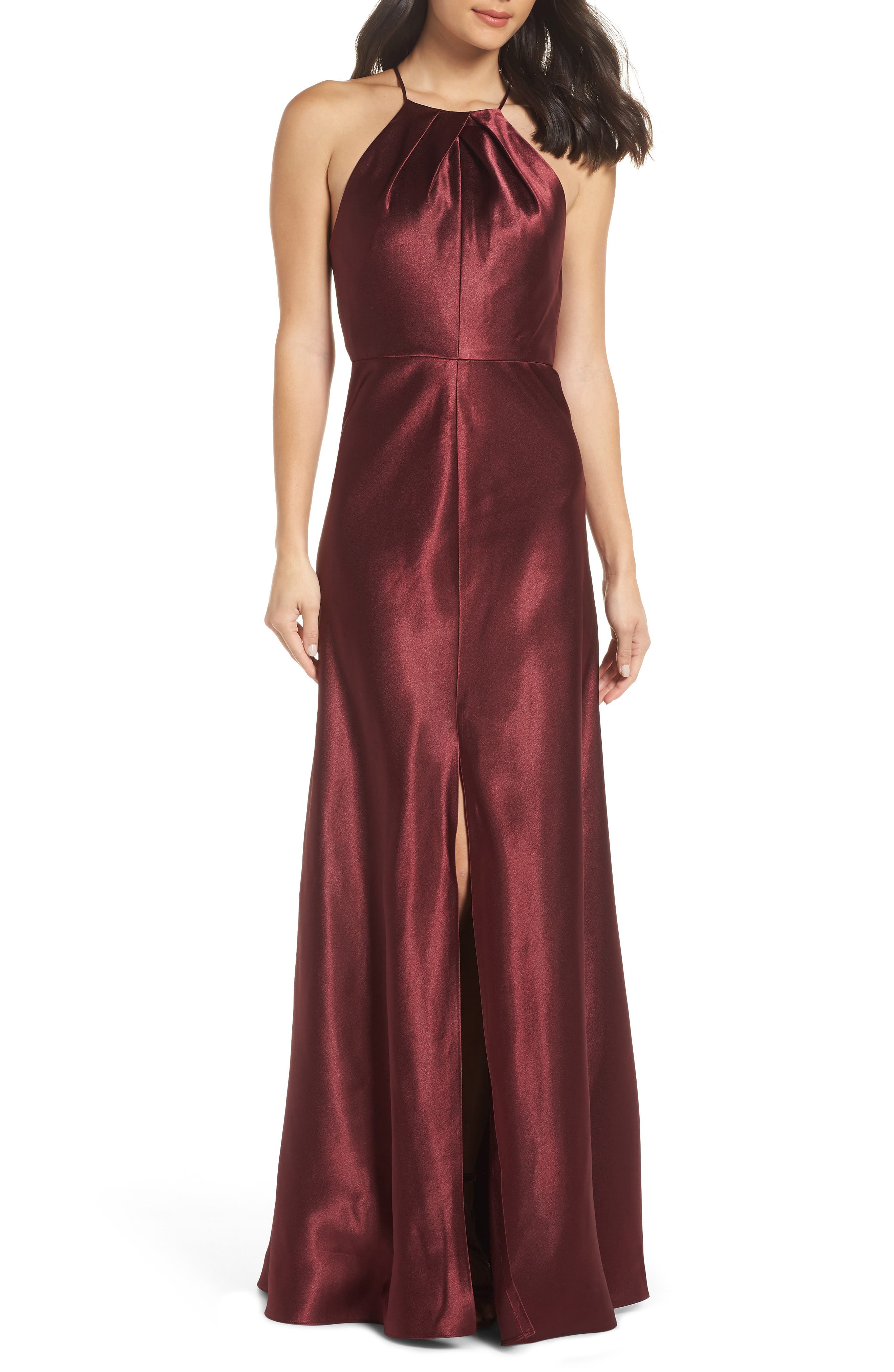 Jenny Yoo Cameron Halter Neck Satin Back Gown, Red