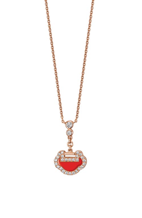 Yu Yi Red Agate & Diamond Pendant Necklace in Rose Gold