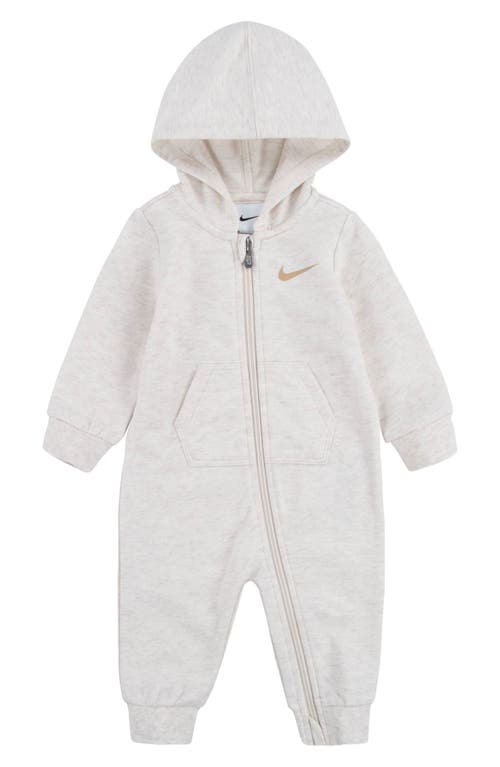 Nike Hooded French Terry Romper in Pale Ivory Heather at Nordstrom, Size 18M