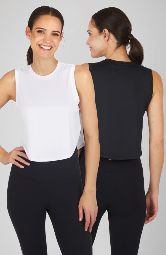 90 Degree By Reflex Super Soft Side Slit Hem Tank In White/black