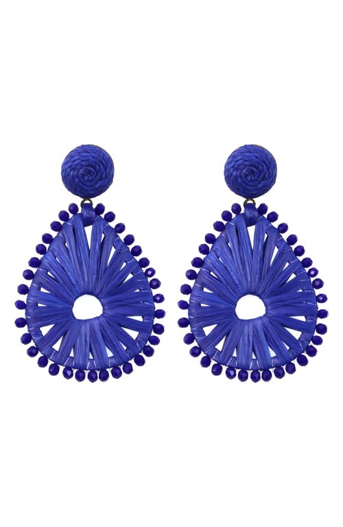 Raffia Teardrop Earrings in Blue