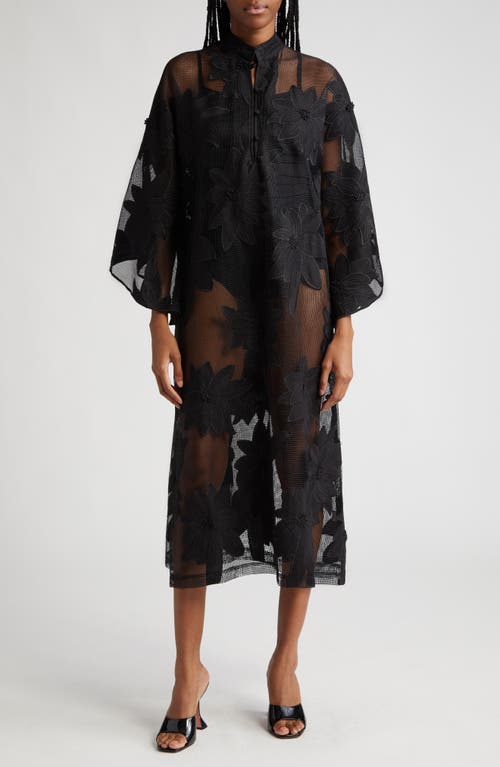 Floral Lace Cover-Up Caftan in Black