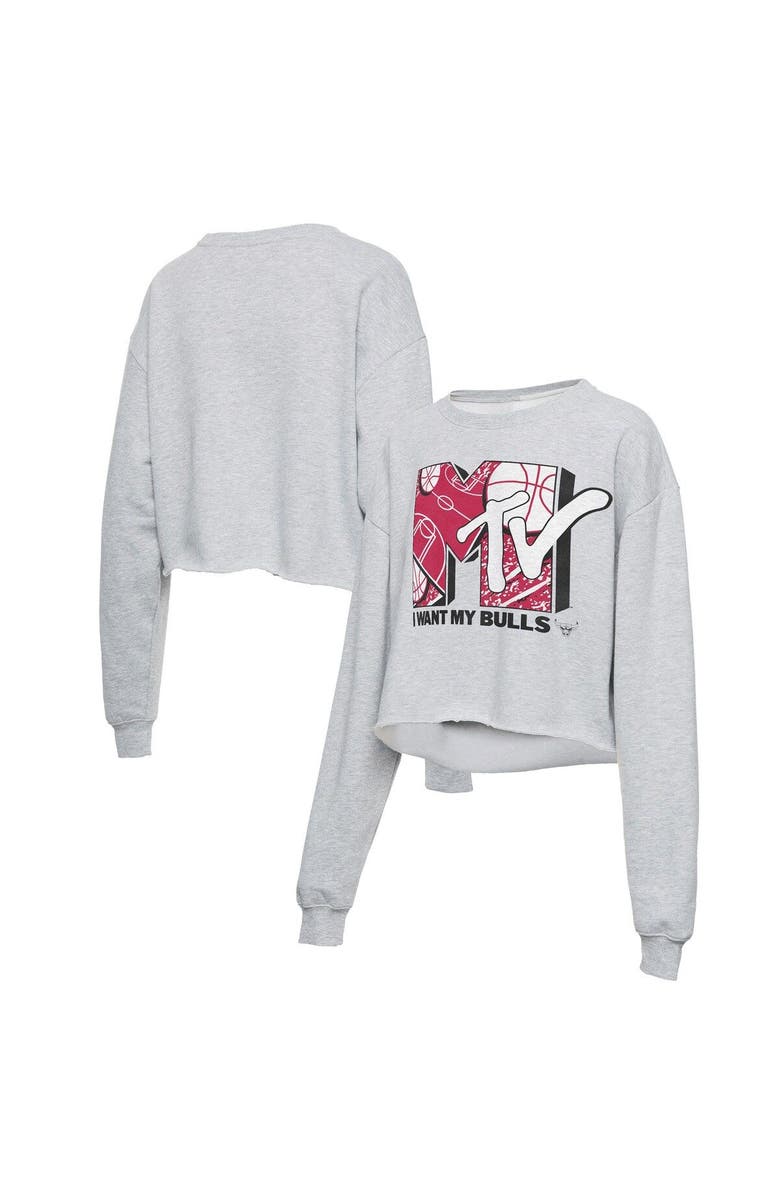 Junk Food Women's Junk Food Heathered Gray Chicago Bulls NBA x MTV I Want My Cropped Fleece Pullover Sweatshirt, Main, color, Heather Gray