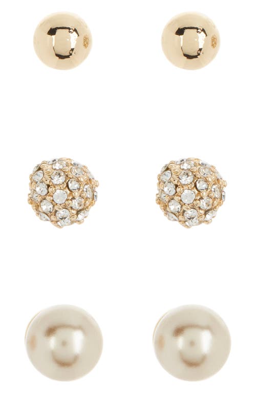 Shop Anne Klein Set Of 3 Ball Stud Earrings In Pearl/crystal/gold