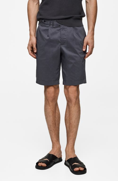 Mango Pleated Cotton Blend Bermuda Shorts In Dark Navy