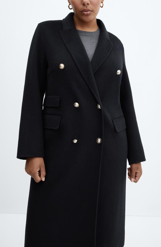 Mango Double Breasted Wool Blend Coat In Navy