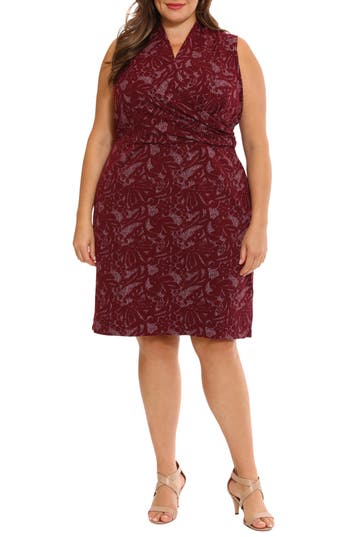 London Times Surplice Sleeveless Sheath Dress In Wine/ivory